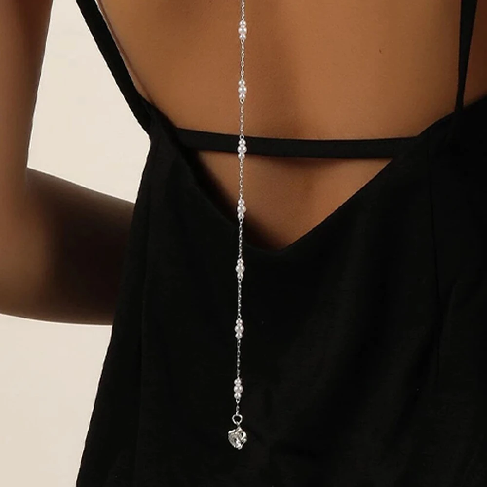 Collana da sposa di lusso con catena posteriore di perle di strass rotondi per le donne accessori estivi gioielli da sposa in cristallo per il corpo della signora