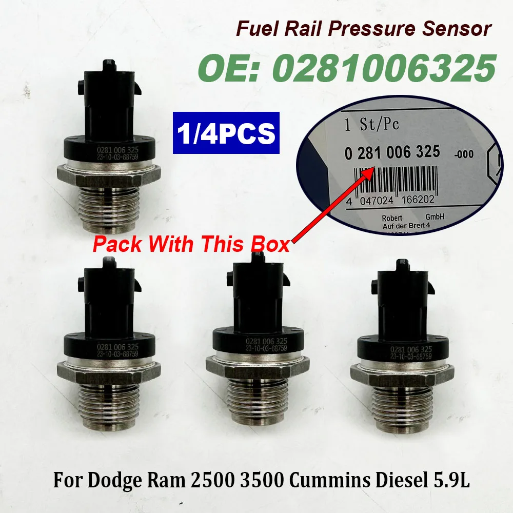 1/4PCS 0281006325 Fuel Rail Pressure Sensor 0281006327 0281002851 For F-iat  I-veco D-odge R-AM V-W 281006325