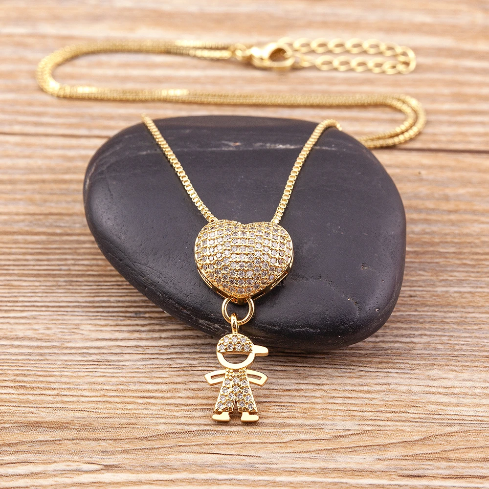 Nidin New Design Luxury Copper Inlaid Shiny Zircon Boys and Girls Charm Pendant Necklace For Women Fashion Female Jewelry Gifts