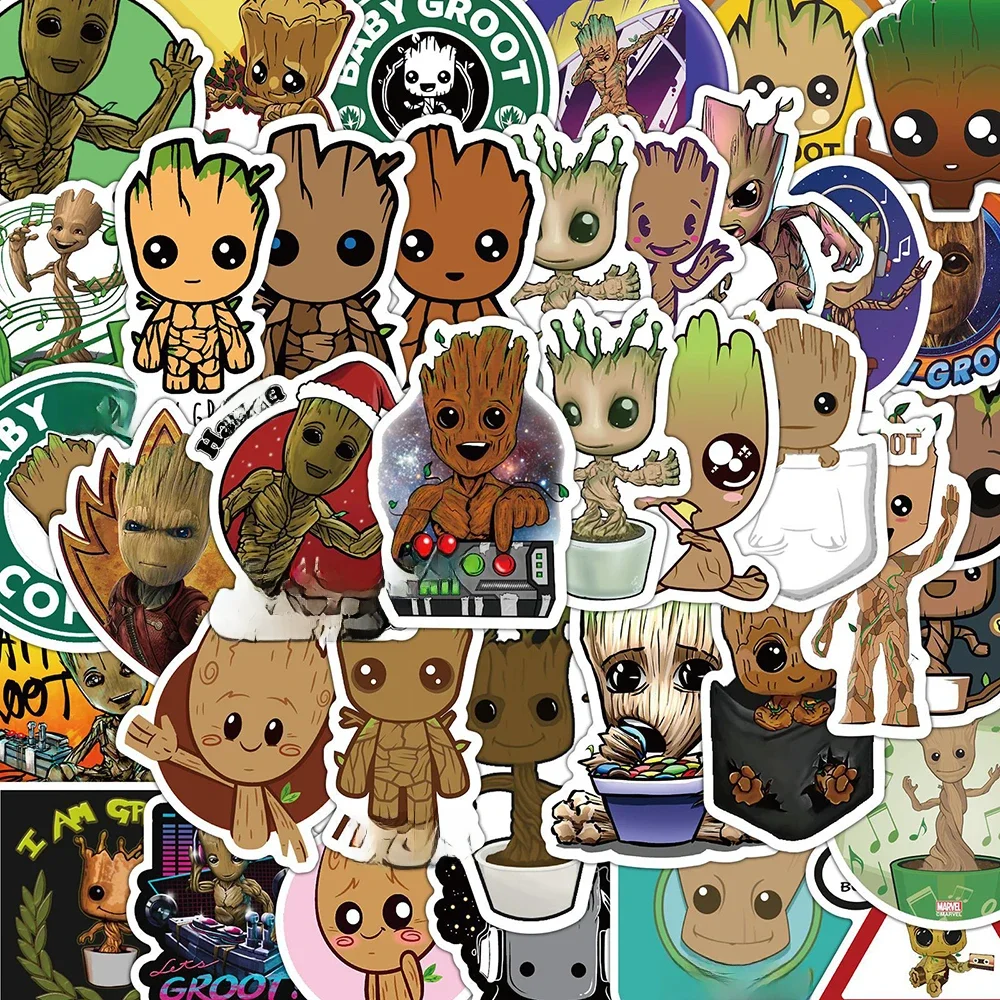 Autocollants mignons Groot des Gardiens de la Galaxie Marvel, jouets pour enfants, autocollants Graffiti pour moto, ordinateur portable, bagages, réfrigérateur, vélo, DIY, 10/50 pièces