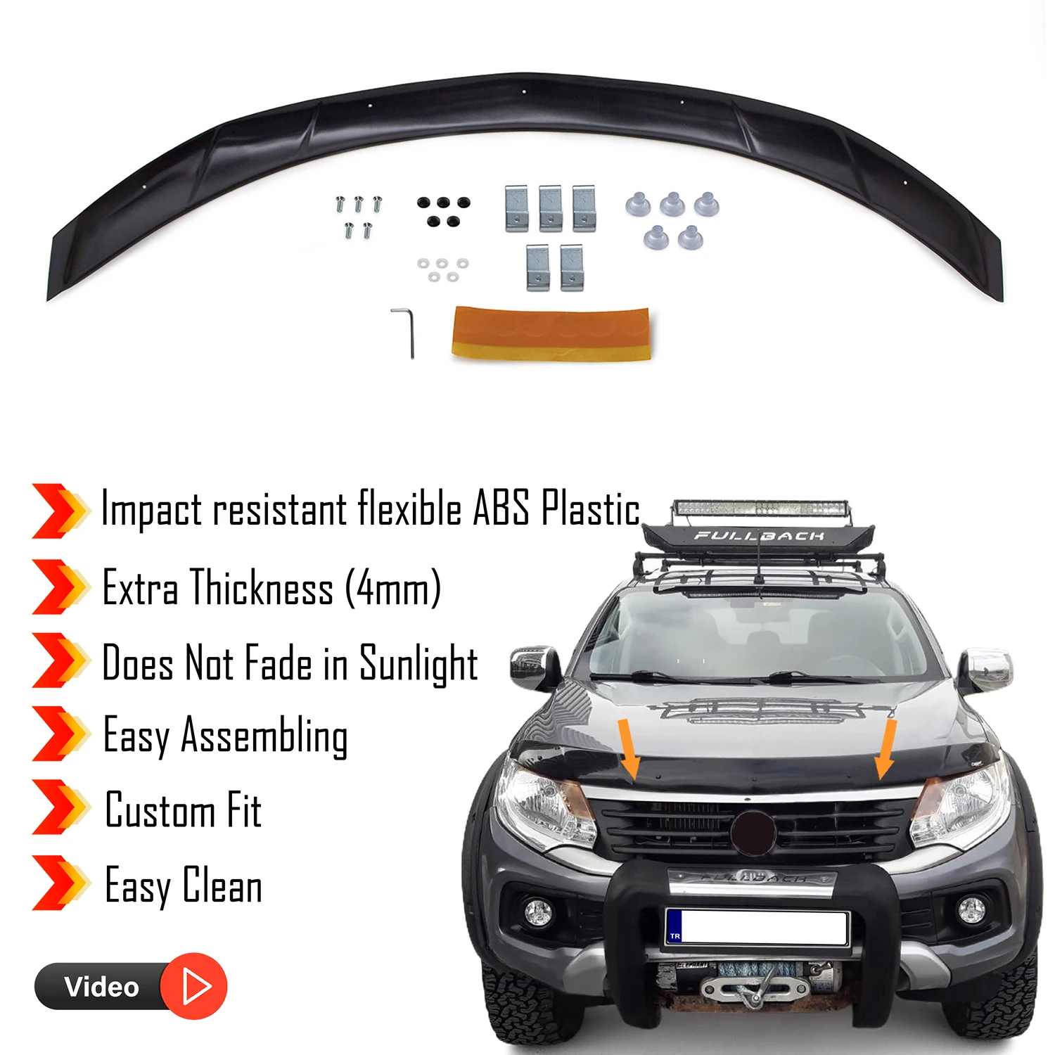 Hood Deflector Guard for Fiat Fullback (2016-2019) Bug Shield Bonnet Protector / 4 mm thickness and ultra-durable material