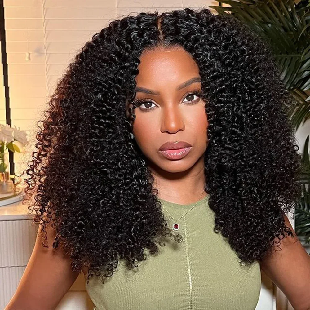 Kinky Curly pruik 13x4 mensenhaar kantfront pruiken Mongools kinky curly mensenhaar kantfront pruik voor vrouwen 180% 200% dichtheid - afbeelding 2