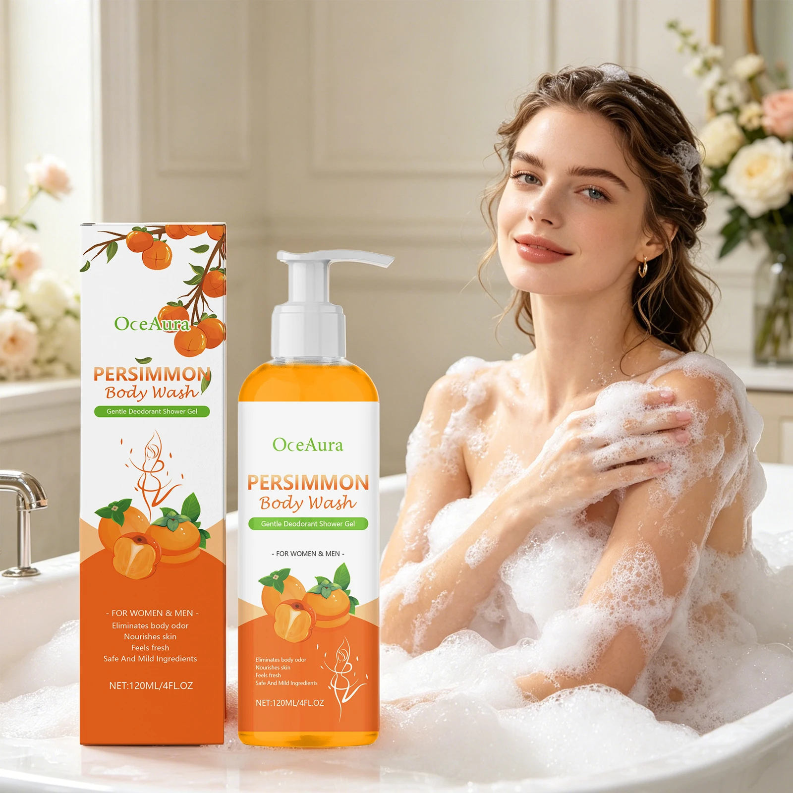 

Persimmon Shower Gel Eliminates Odor Lasting Fragrance Deep Cleansing Smooth Skin Exfoliating Moisturizing Refreshing Body Wash