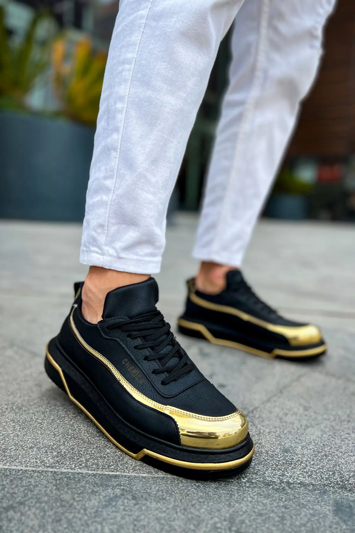 

CH041 CST Signature Black Gold Line Up Men's Casual Sneakers Shoes