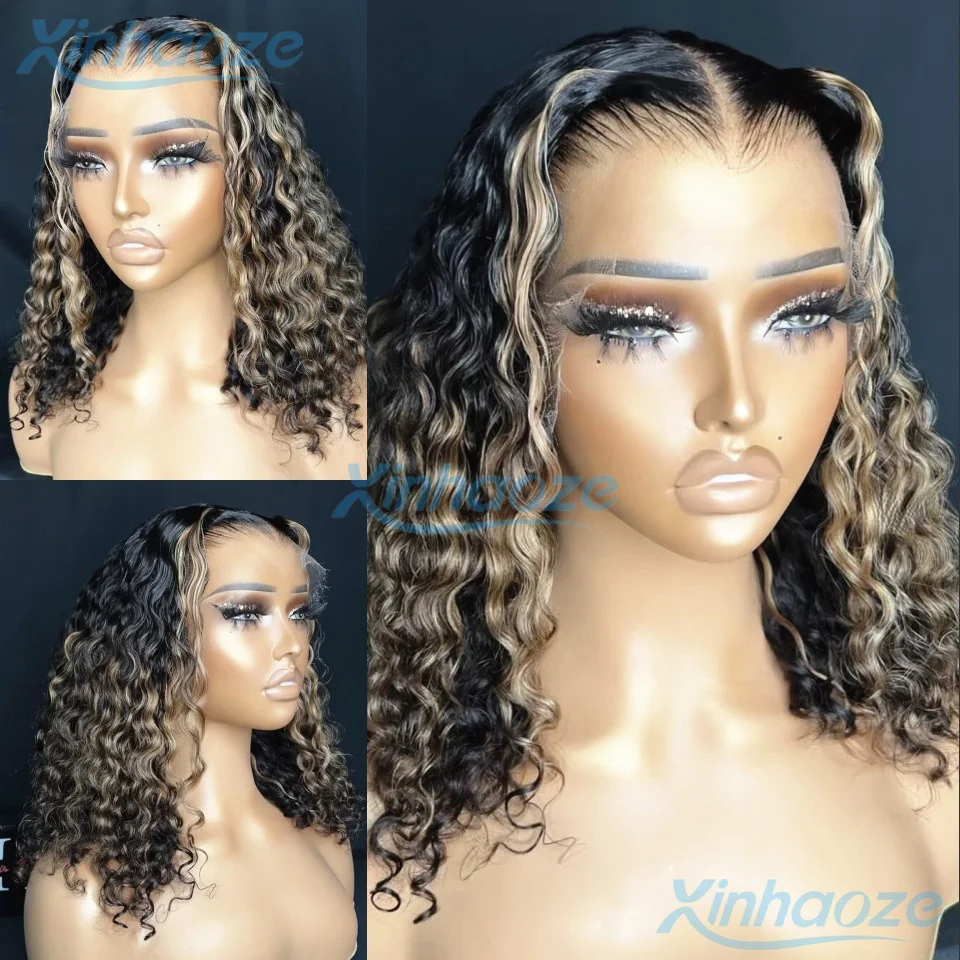 

Короткие Глубокие Волнистые Черные Блондинки Мелирование Balayaga Человеческие Волосы Боб Парики 5x5 Шелковая База Парики С Отбеленными Узлами Короткий Боб Парик