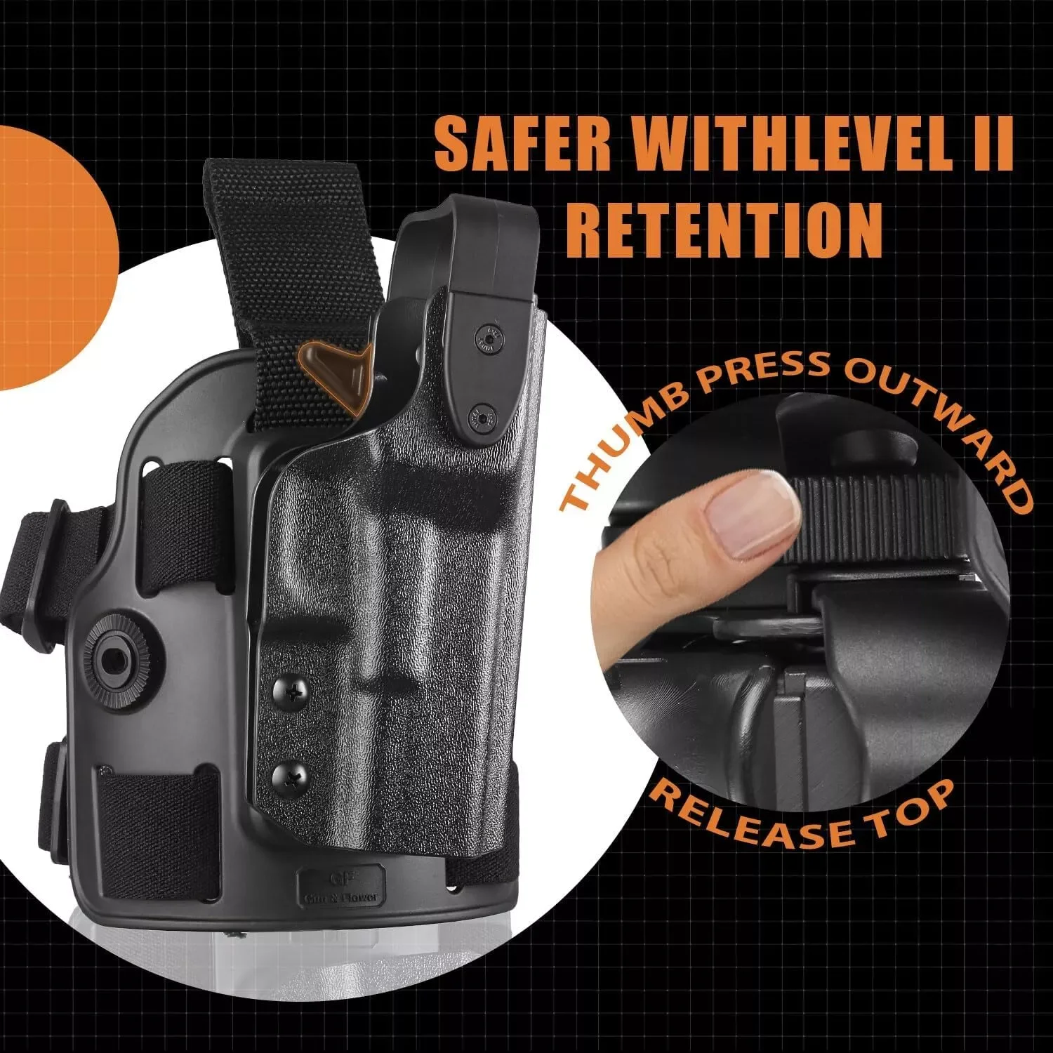 Funda tactica de pierna Glock Kydex - derecha, retencion Nivel II - imagen 3