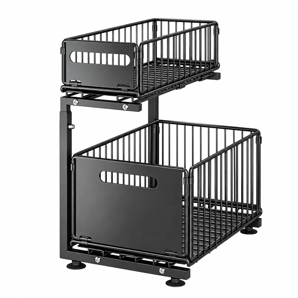 Freestanding 2-Tier Carbon Steel Storage Rack Pull-Out Basket Organizer for Kitchen Pantry Top Quality 2026
