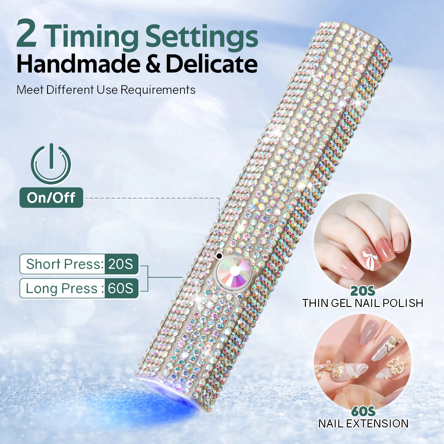 Mini lampe à ongles UV Led portative avec diamants, sèche-ongles Portable pour le durcissement du vernis Gel avec affichage, Machine de manucure