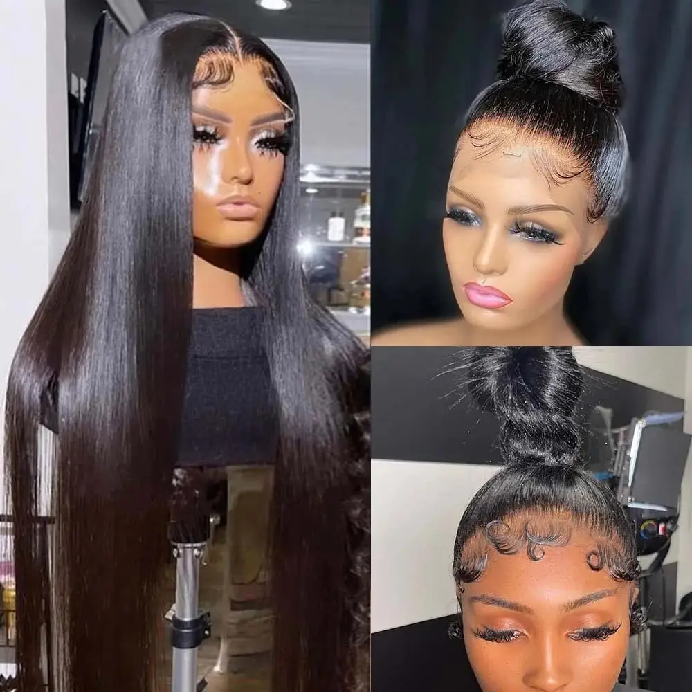 Glueless Invisi-Drawstring 360 레이스 프론트 가발 인간의 머리카락 착용 및 이동 스트레이트 전체 레이스 정면 가발 180% HD 투명 버진 헤어