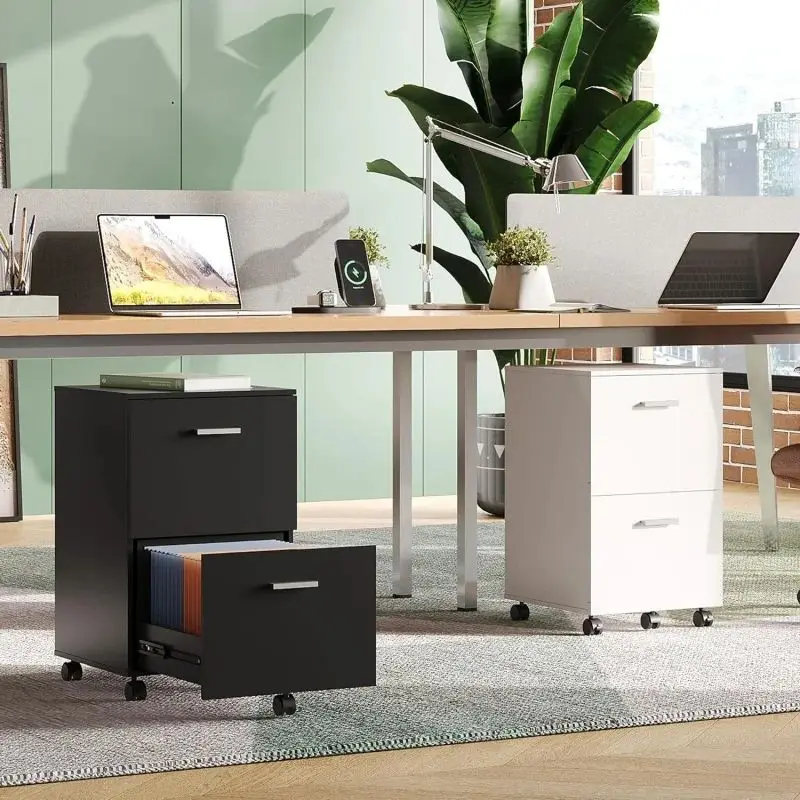 

GALAXHERO Mobile 2 Drawer File Cabinet Wood Printer Stand Home Office Storage Organizer with Lock Letter Size