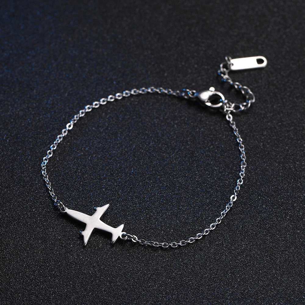 Simple Airplane Pendant Bracelet for Men Women Fashion Women\'s Bracelets Stainless Steel Hand Jewelry for Lover Wendding Gift