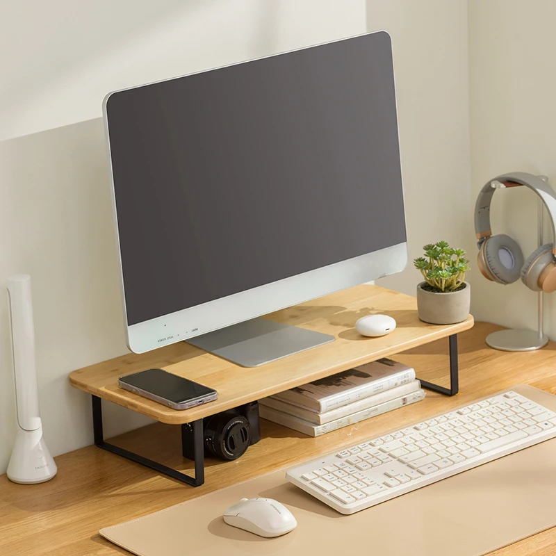 Support ergonomique pour ordinateur portable MumaHome pour moniteur avec base en acier carbone, support ergonomique pour moniteur en bambou pour le bureau ou l'étude