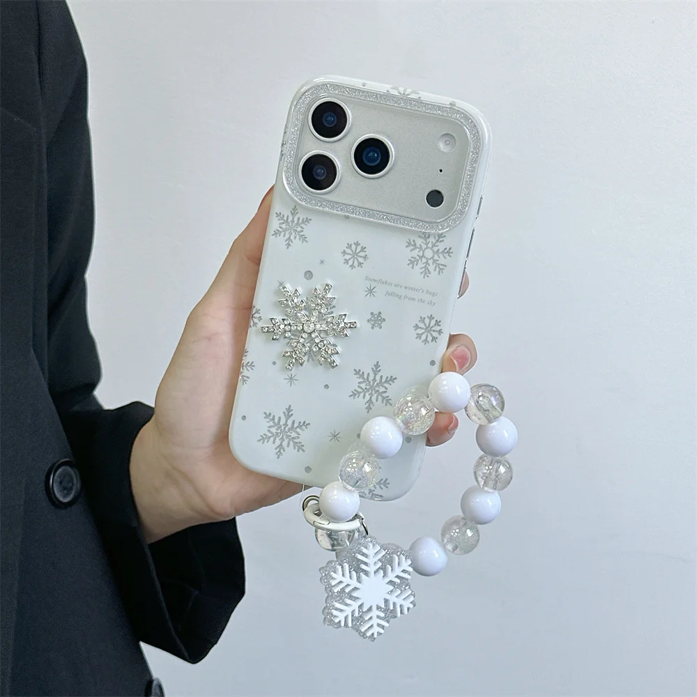 

Luxury Diamond 3D Snowflake Phone Case for iPhone 17 Pro 13 14 15 16 Pro Max Cover 17 16 Cute Shockproof Fundas with Hinge Cases