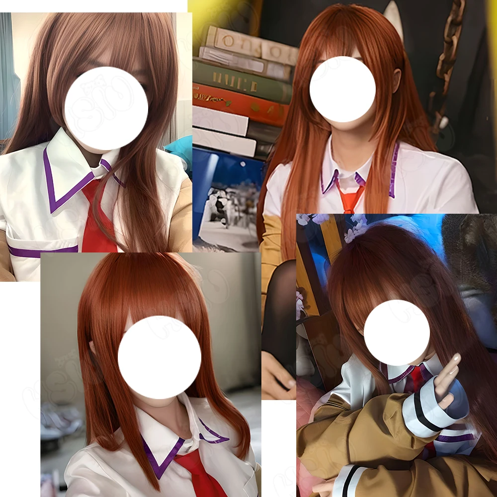 Makise Kurisu Cosplay Pruikvezel Synthetische Pruik Game Steins;Gate Cosplay Pruik Ariange Hsiu Ook Oranje Bruine Lange Pruik Pruik Cap