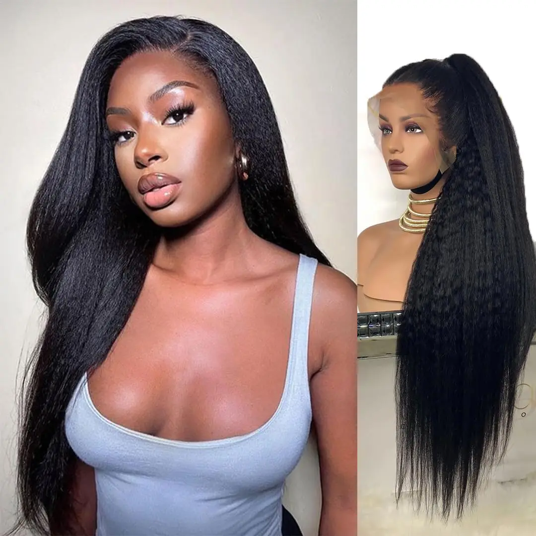 

Kinky Straight Lace Front Wigs 13x4/13x6 HD Lace Front Human Hair Wigs 180% Density Yaki Straight Pre Plucked With Baby Hair