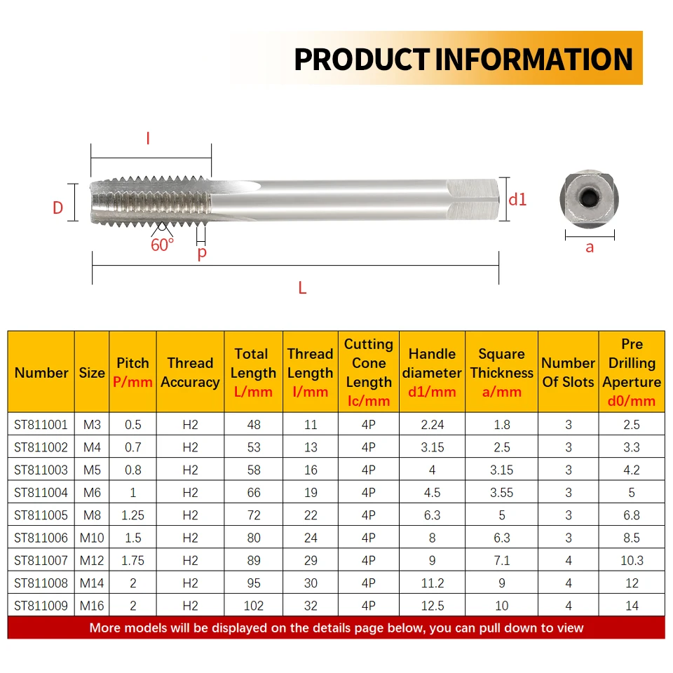 RIGTIP HSS Long Shank Straight Flute Screw Tap Machine Deep Hole Thread Tap Metric Plug Tap For Metalworking Tools M3-M52