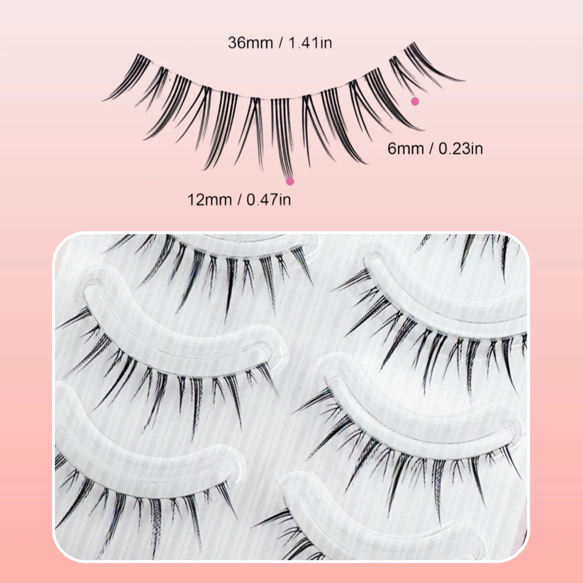 5 أزواج من الرموش الصناعية Kawaii ذات مظهر خرافي طبيعي ناعم وخفيف الوزن وشريط شفاف قابل لإعادة الاستخدام على طراز الرسوم المتحركة لرموش عيد الهالوين