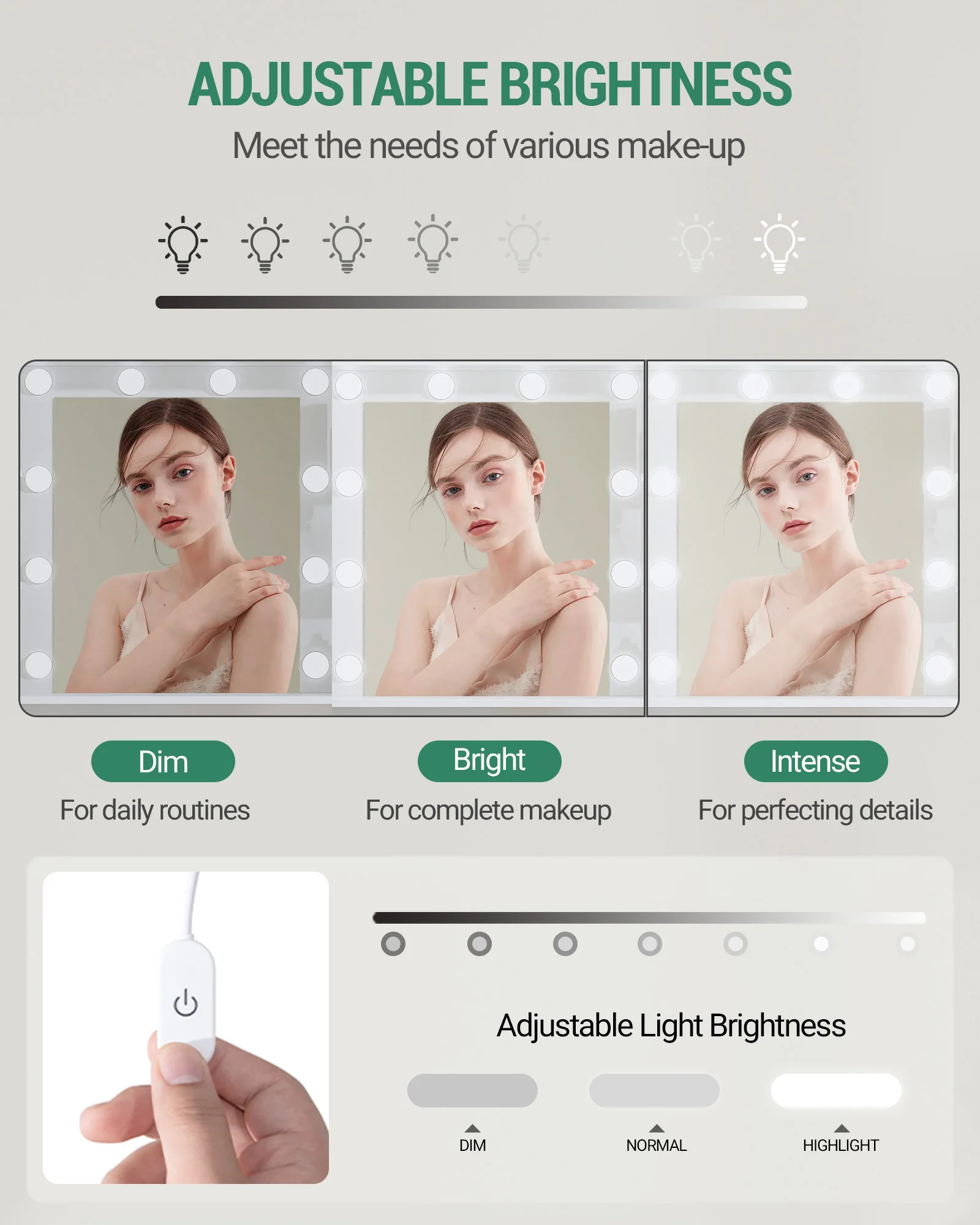 طاولة تزيين هزوانري مع مرآة، طاولة تزيين مع أرفف ودرجين لغرفة النوم وغرفة المعيشة، سطوع قابل للتعديل