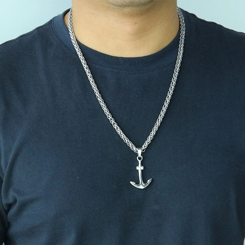 OMKAIMING Boot Ankerförmige Kreuz Anhänger Halskette für Männer Frauen Edelstahl Fisch Hakenförmige Halskette Schmuck Geschenke