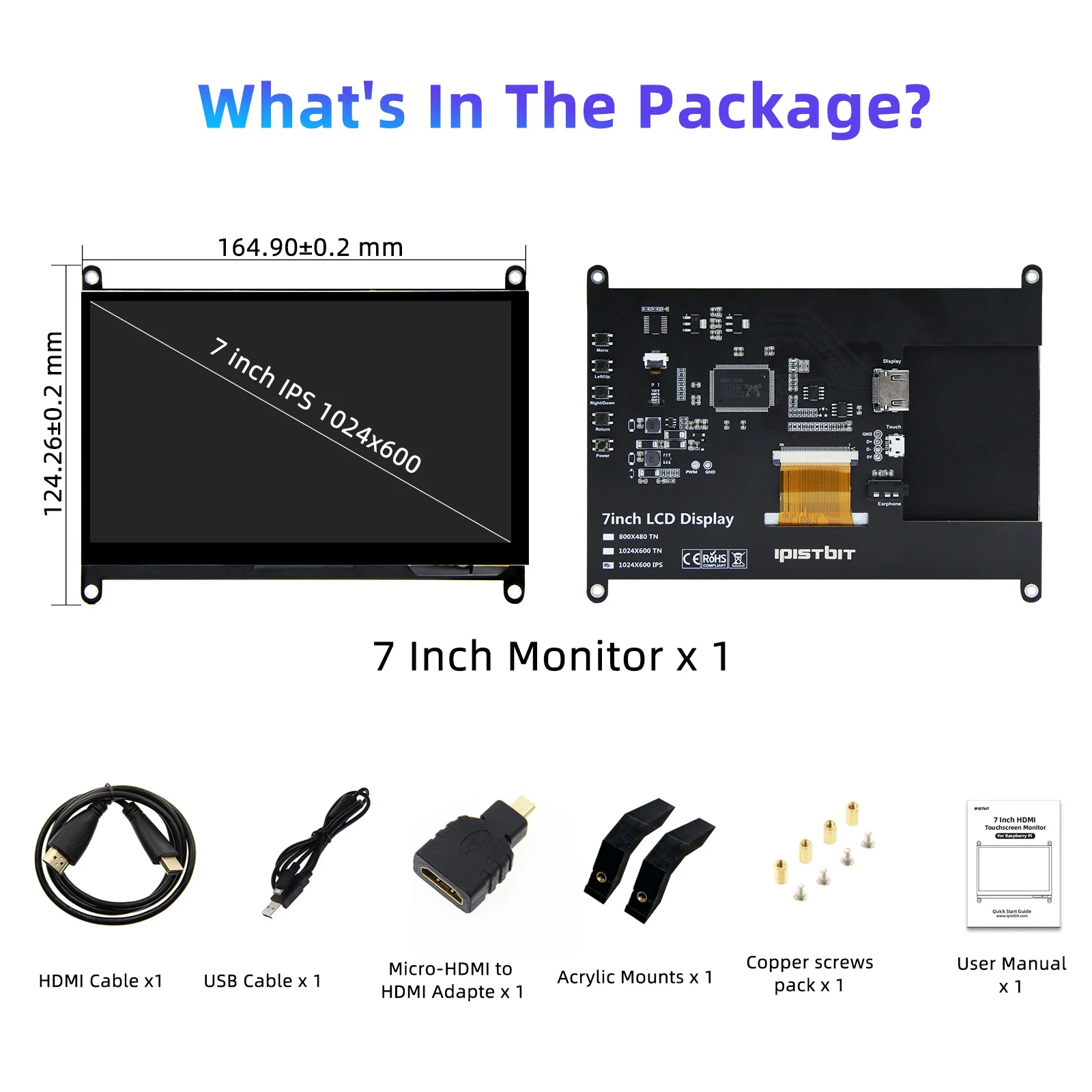 Imagem -06 - Ipitsbit-monitor Raspberry pi Ips Lcd Tela Hdmi 1024x600 Compatível com Raspberry pi 3b 2b B4bb Preto Banana pi Windows 7