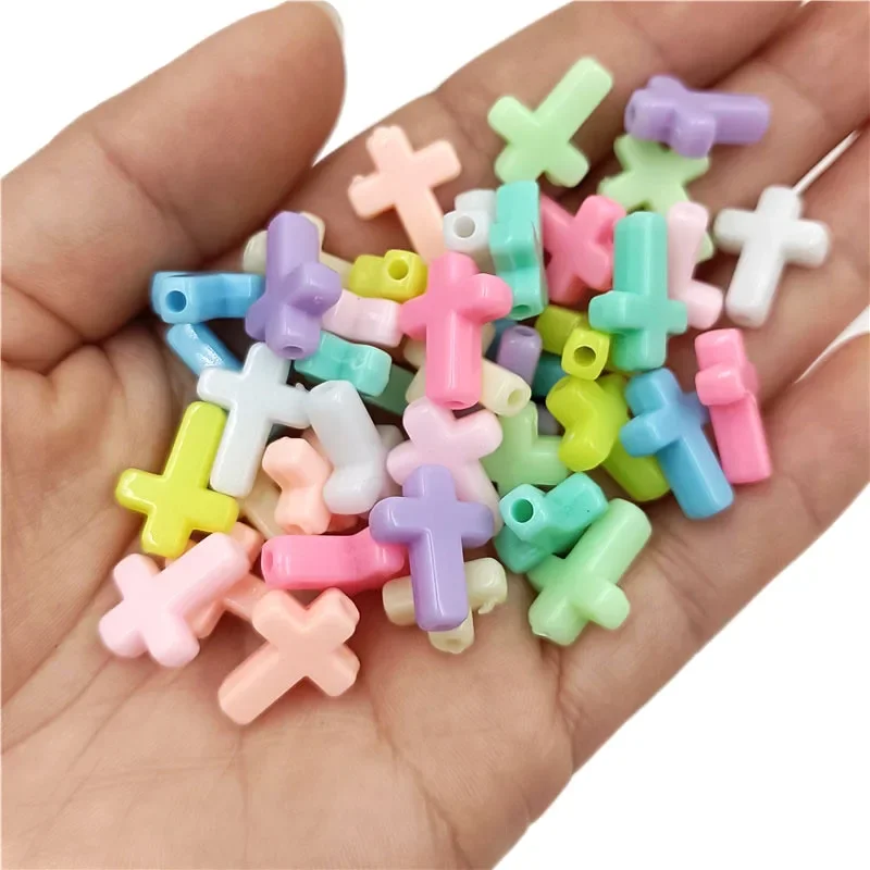 Perles amples en forme de croix, couleur crème Macaron, pendentif à la mode, matériaux de fabrication de bijoux, accessoires, 50 pièces/sac