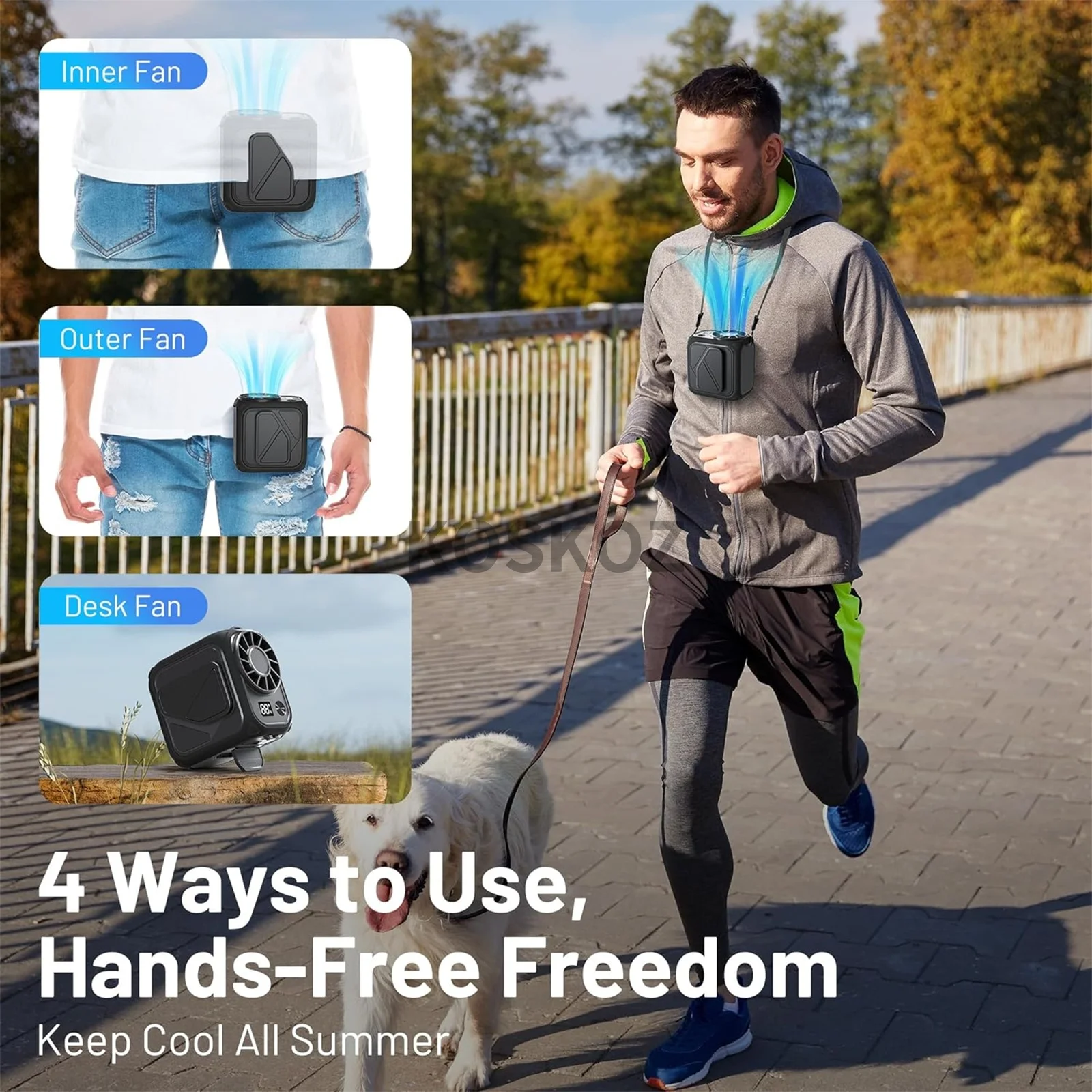 Портативный поясной вентилятор с зажимом, фонарик, вентилятор под рубашку с 5-скоростными портативными персональными шейными вентиляторами без помощи рук для путешествий на открытом воздухе