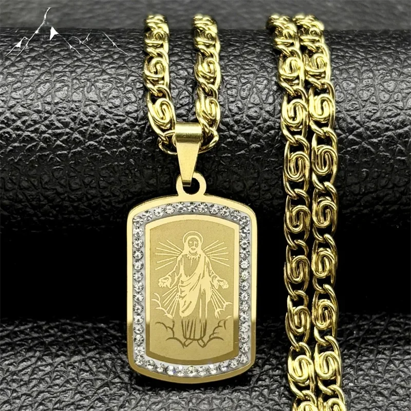 Collier avec Pendentif de Jésus Christ pour Homme et Femme, en Acier Inoxydable, Or/Argent, avec Strass, Bijoux ChréKh
