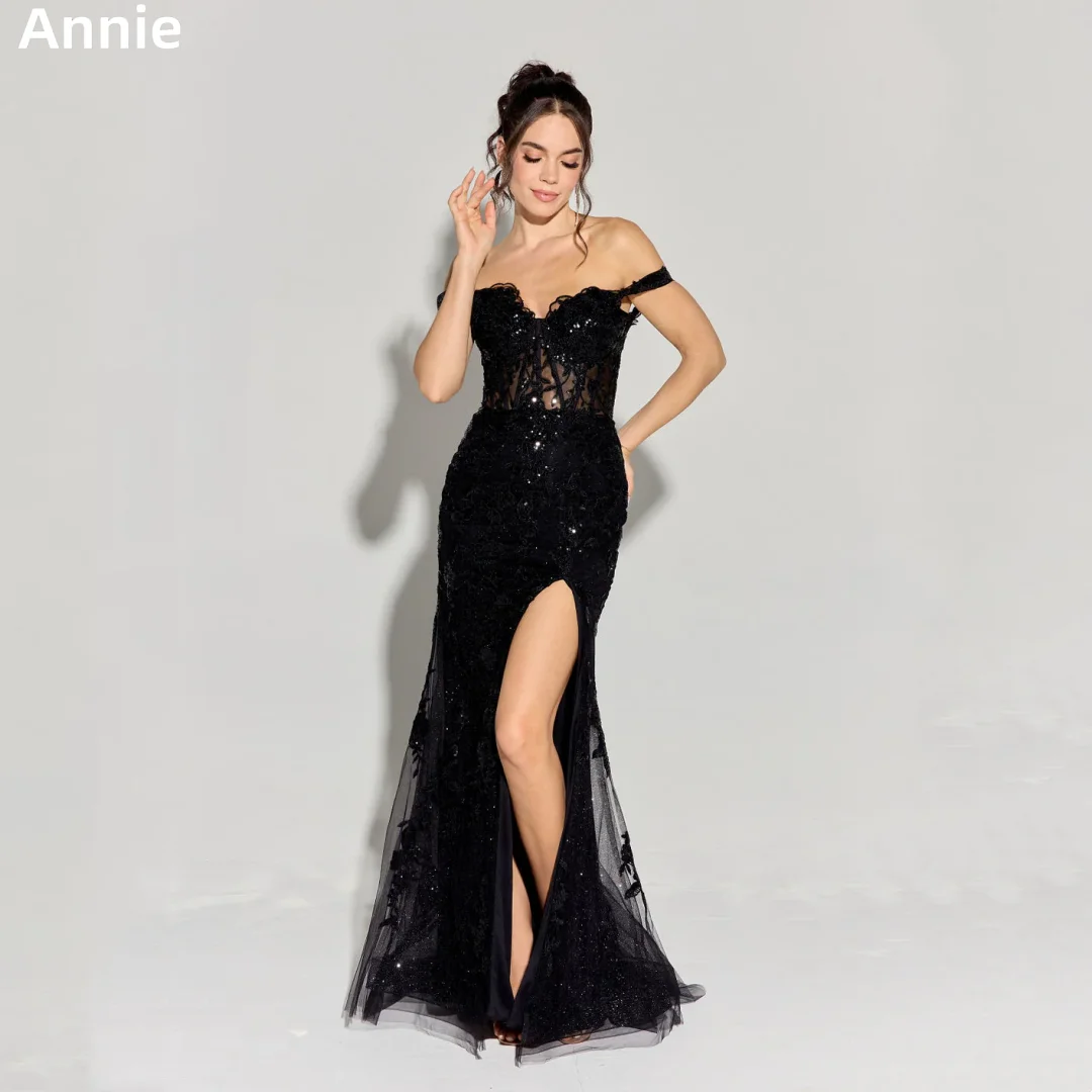 

Annie Black Flash Prom Dresses Tulle Lace Embroidery Evening Dresses Mermaid Sexy Side Slit Elegant Ladies Prom Dress