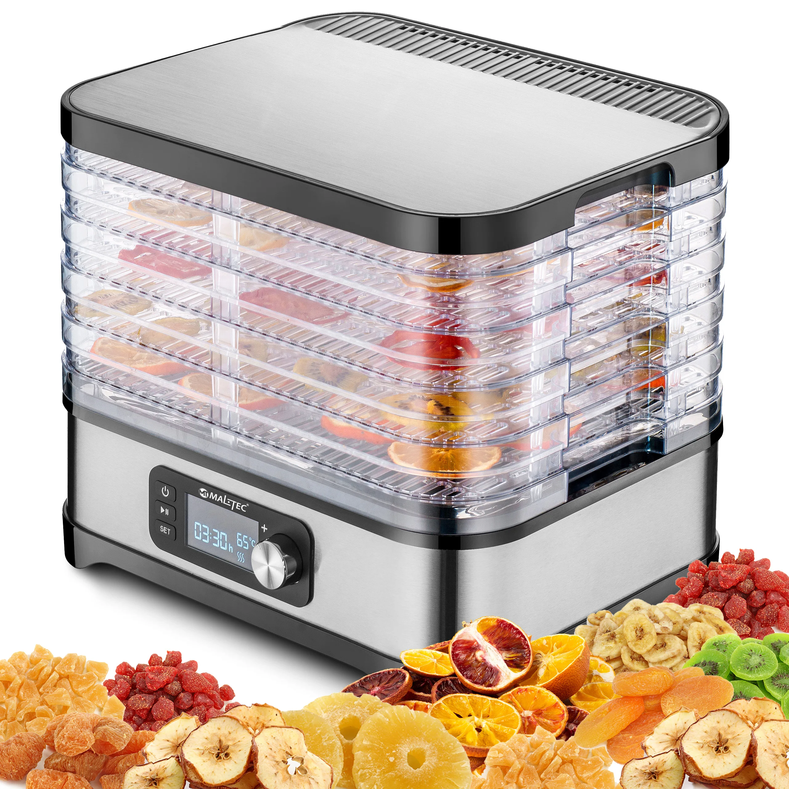 Suszarka Spożywcza do Grzybów Warzyw Owoców Mięs Ryb Maltec PerfectDry450W 6 Sit Mocna 450W Zegar Regulacja temperatury 14,4l