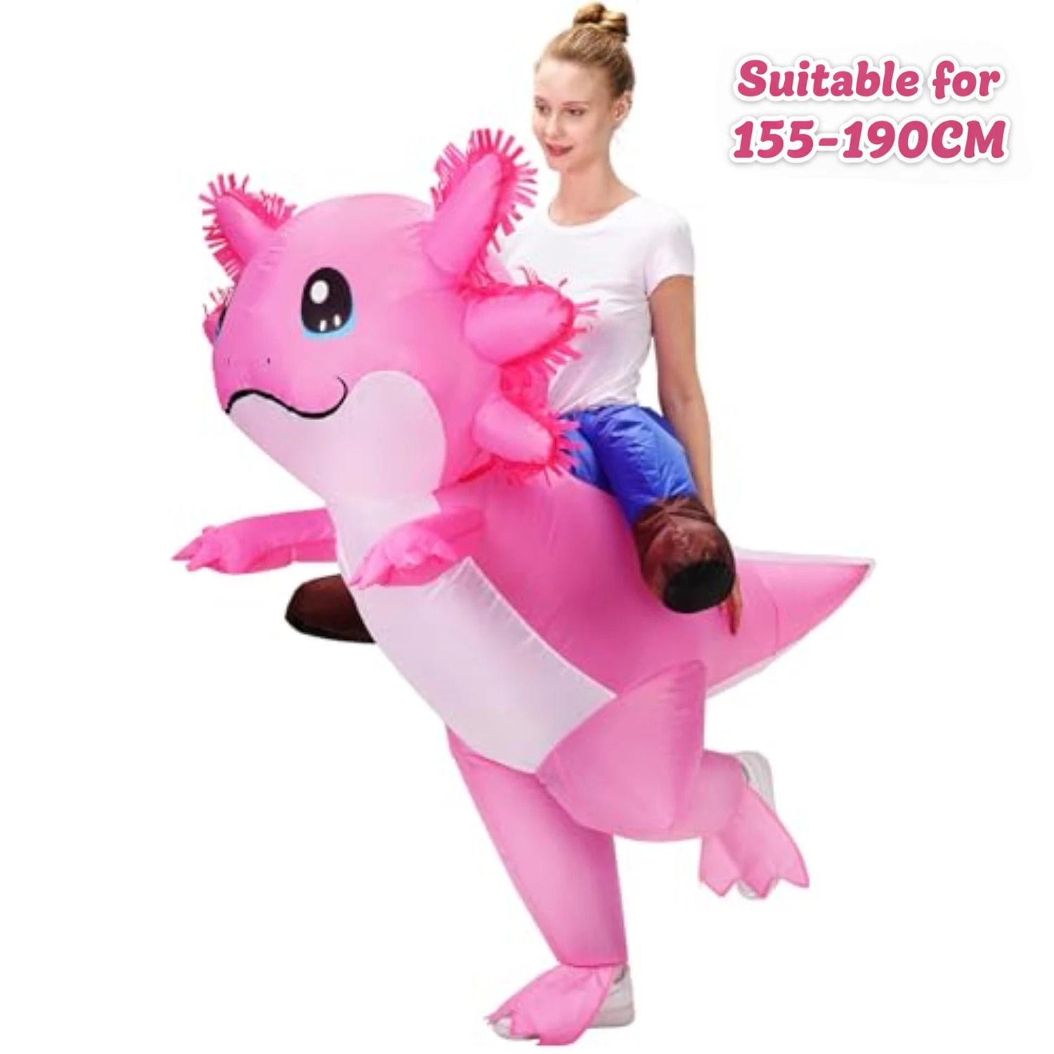 Adult Inflatable Axolotl Costume Cute Funny Ride On Blow Up Suit Unisex Party Cosplay Holiday Gift