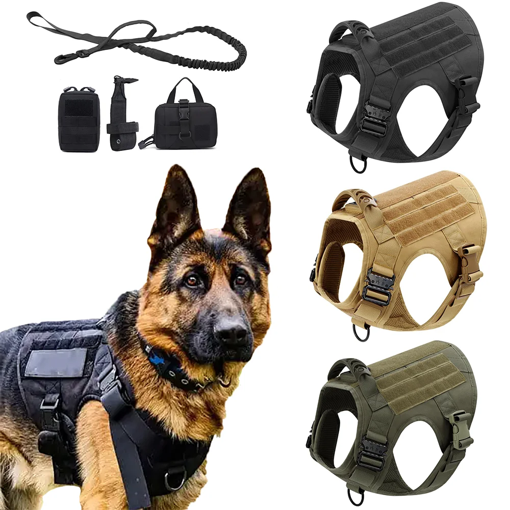 

Tactical Military Dog Harness and Leash Set Adjustable K9 German Shepherd Pet Training Vest for Small Medium Large Dogs Walking