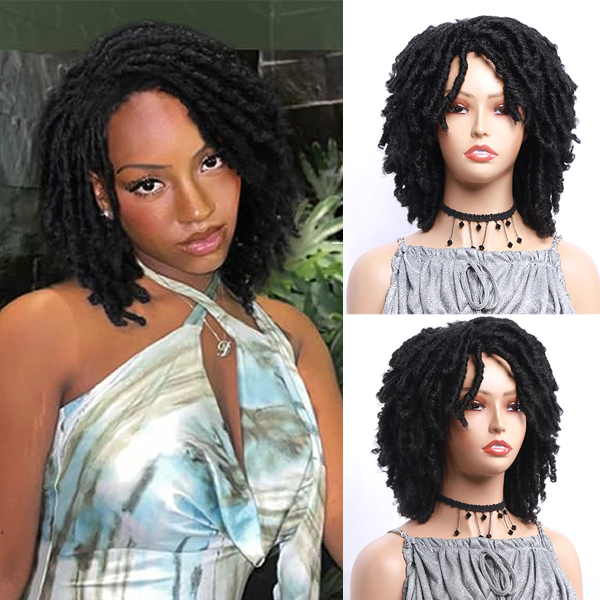 Synthetic Dreadlock Twist Wigs Short Curl Wig For Women Twist Braided Wig Natural Black Cosplay Heat Resistant Free Shipping