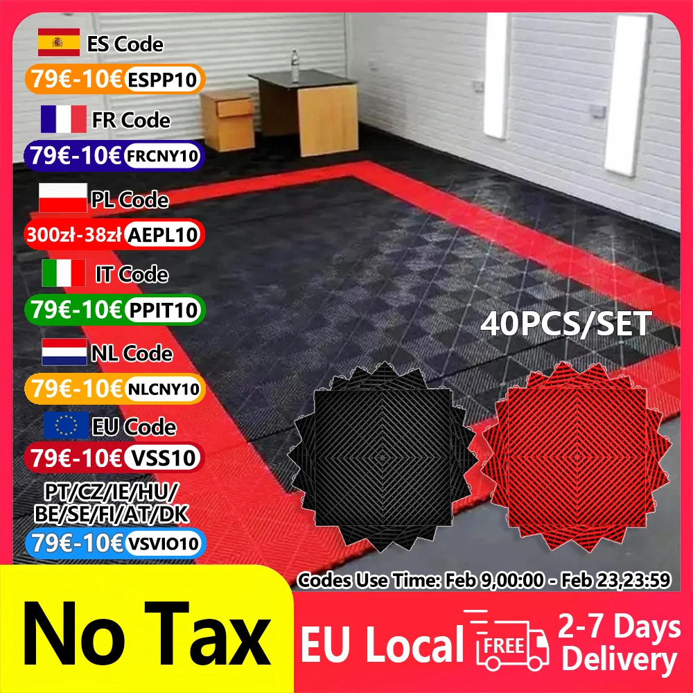 40 Stuks Zwart Rood Garage Vloer Set 40*40*1.8 Cm Grijpende Garage Vloerplaten Wasstraat kamer Polypropyleen Splicing Grille Tegel