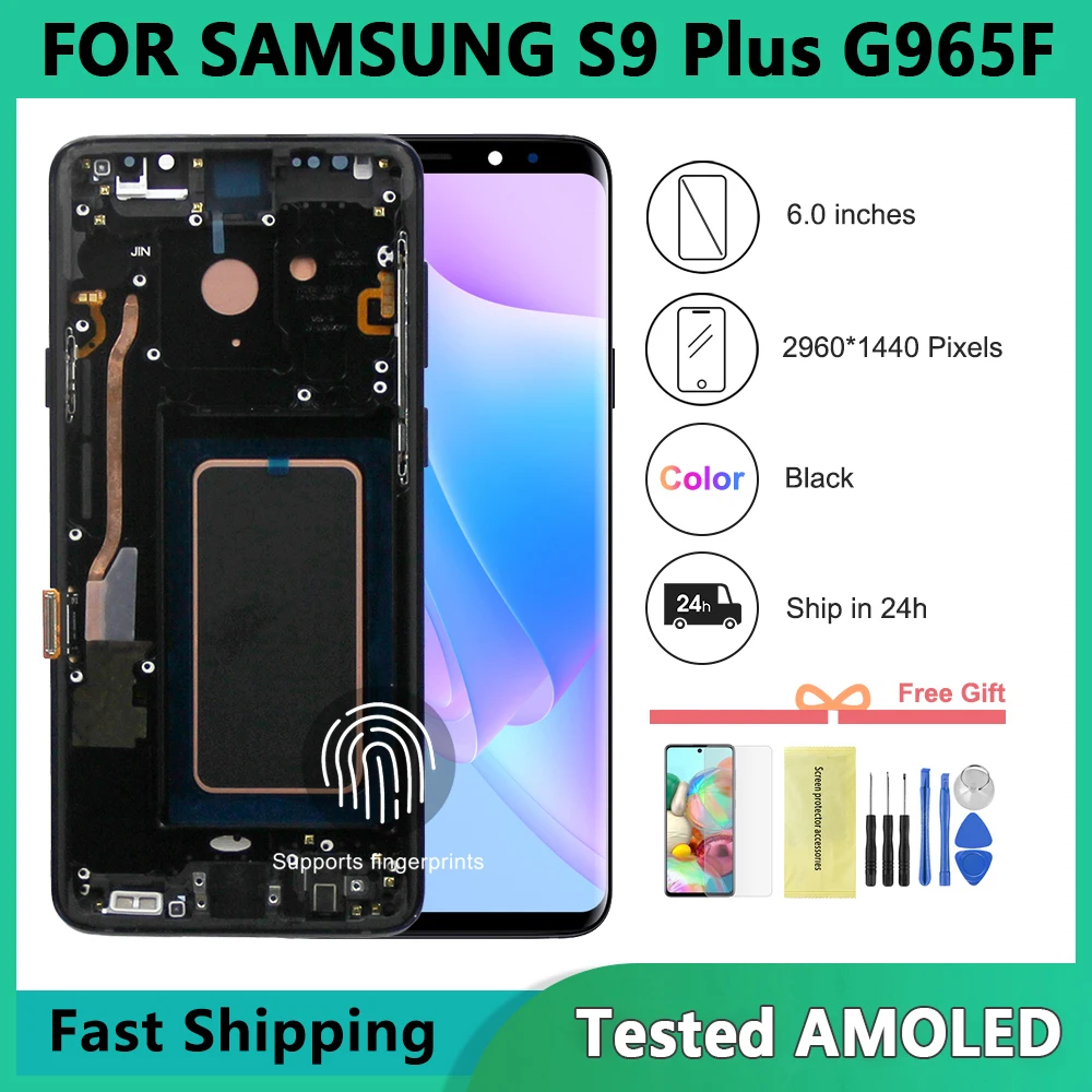 

Tested AMOLED For Samsung S9 Plus LCD G965 G965F G965FD Display Touch Screen With Frame For Samsung S9+ Display Replacement