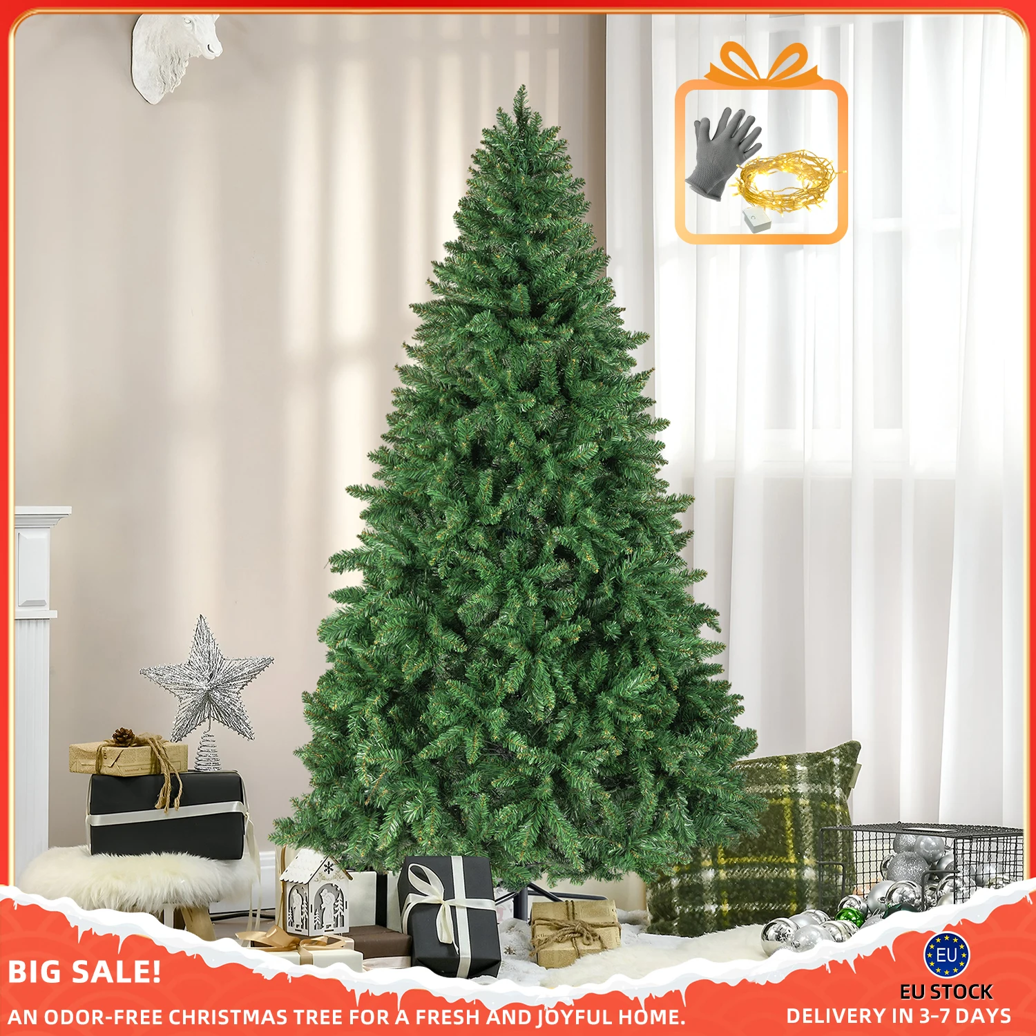 Sapin de noël artificiel en PVC, 180/210CM, avec support en métal, 1097/1400 pointes, pliable, décoration intérieure et extérieure pour fête du nouvel an