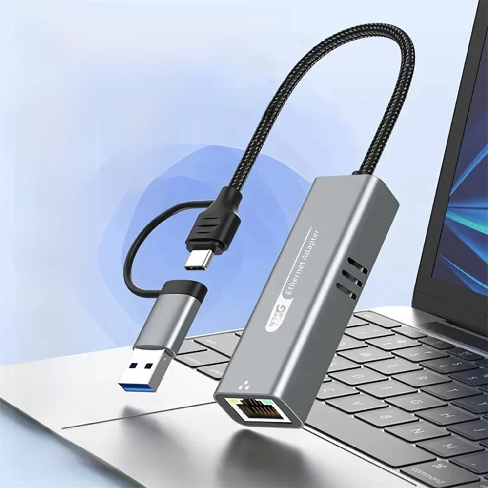 Adapter USB Ethernet 5000Mbps 5G Przewodowa karta sieciowa typu C USB do RJ45 Lan Adapter do telefonu MacBook Laptop Desktop dla Windows — zdjęcie produktu 7