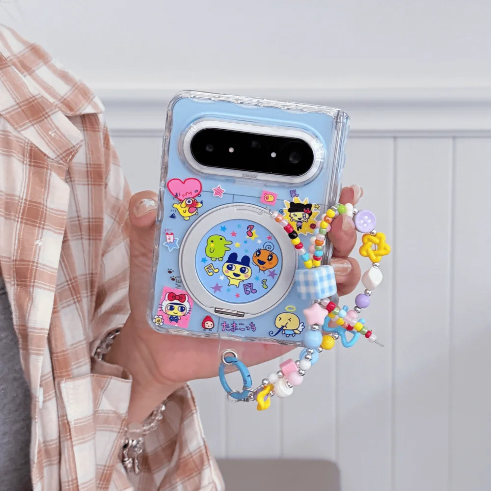 Чехол для телефона Huawei Pura X Max с принтом мультяшного персонажа Kawaii Tamagotchi, милый складной противоударный чехол с магнитной подставкой
