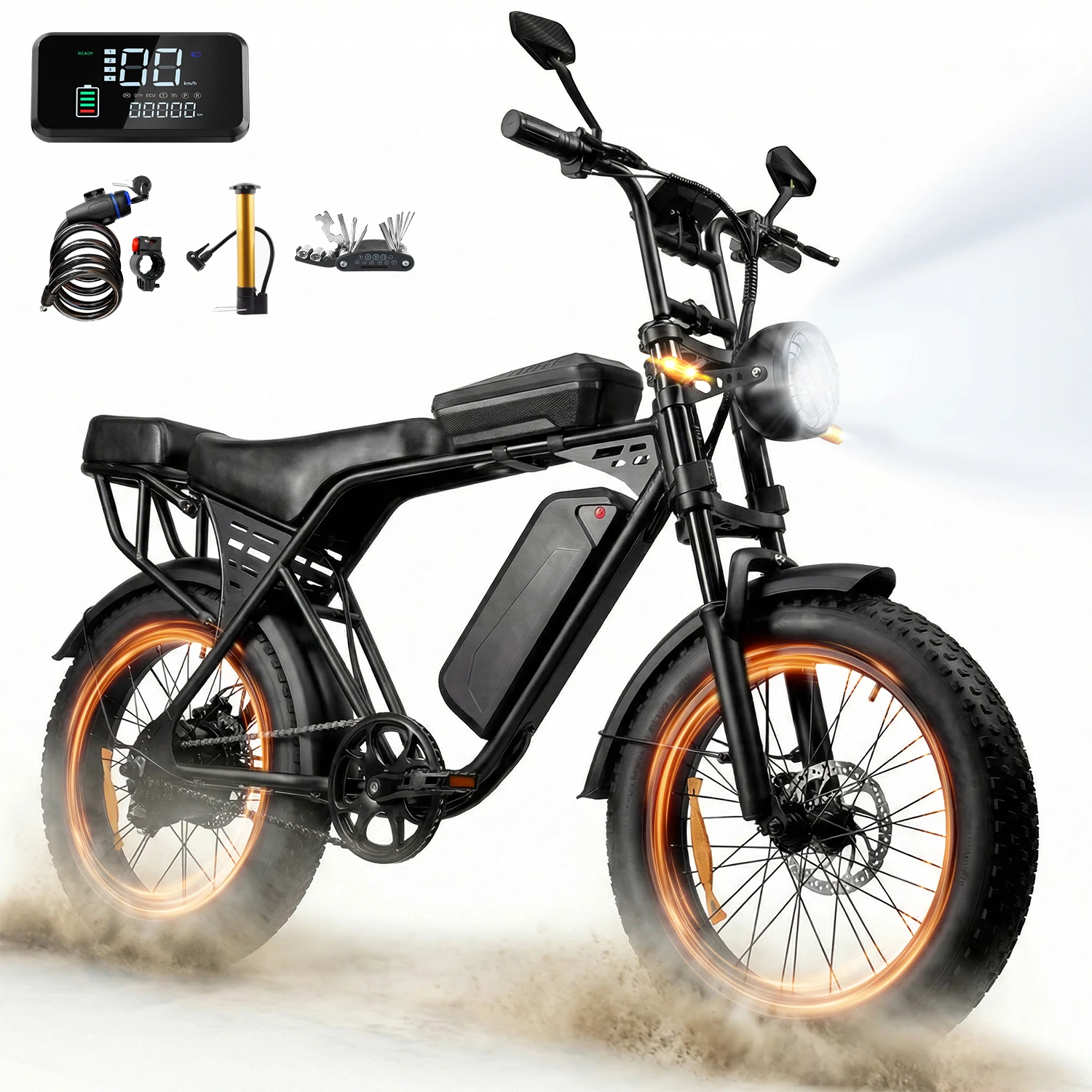 Vélo électrique Aairsk X5 20 x 4.0 Compact Fatbike, Batterie Amovible 48V 15Ah con 80 km de autonomía, Coffre Sous-Selle, motor de 250W a 25 km/h, fre