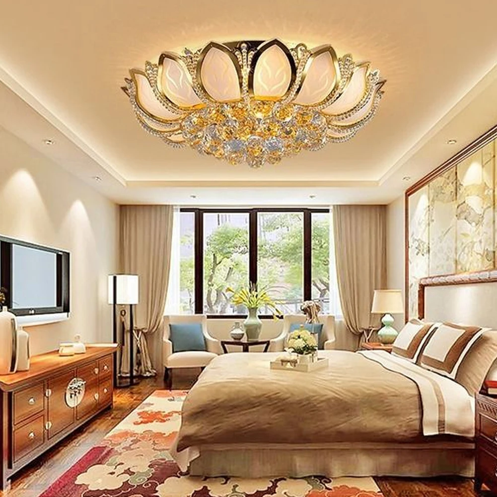 โคมไฟเพดานรูปดอกบัวสีทองทันสมัยขนาด 24 นิ้ว 8 หัว สำหรับห้องนอนและห้องนั่งเล่น