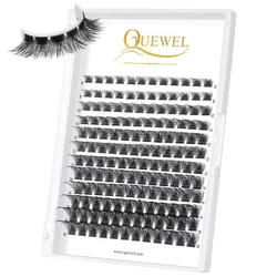 Quewel 144 Cluster DIY Lashes Segmented C/D Curl Individual Mink Eyelashes DIY Eyelash Makeup at Home Natural Russian Volume