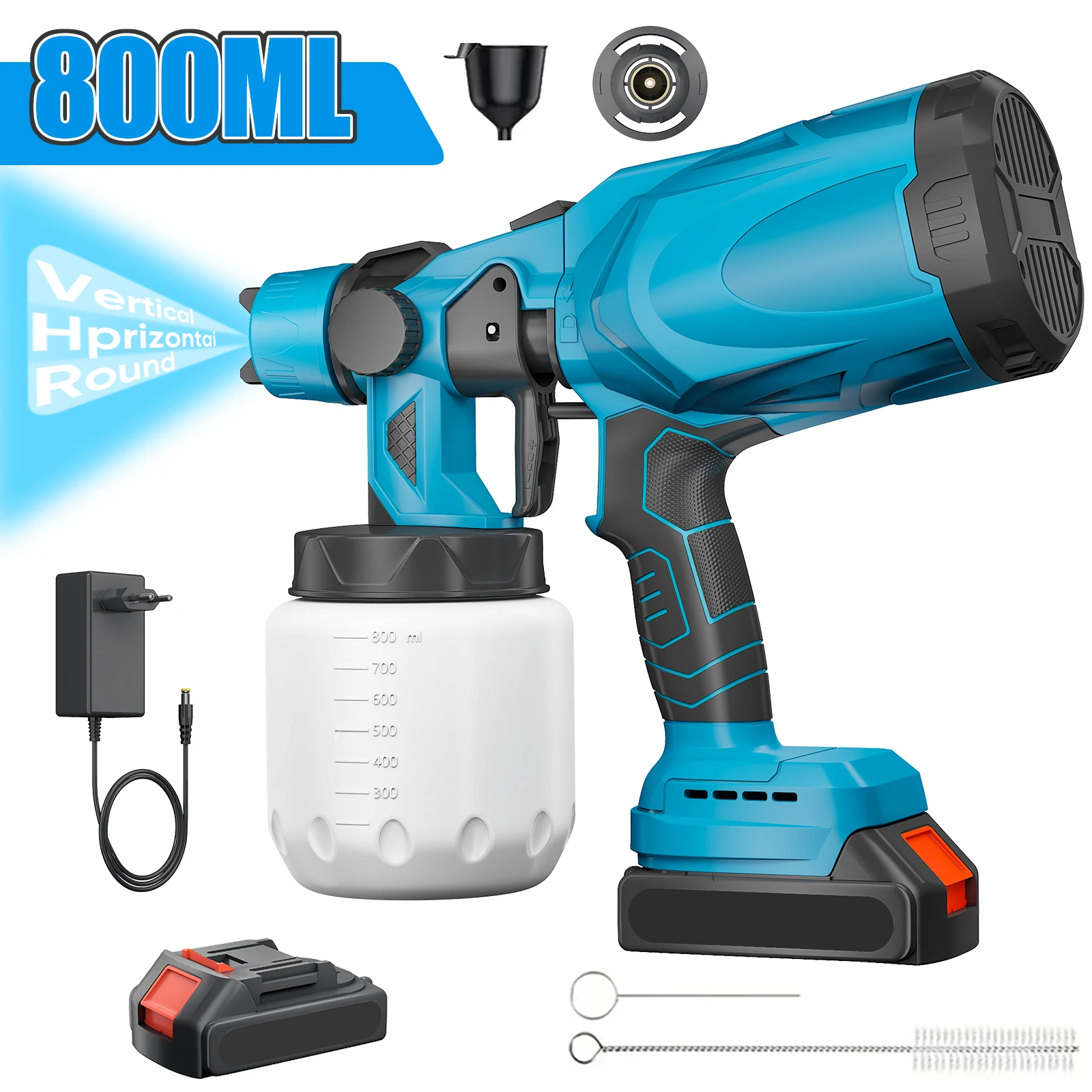 Pistolet de pulvérisation électrique sans fil, 800ML, 3 formes de pulvérisation, aérographe pour revêtement de meubles et d'acier, pour batterie Makita 18V