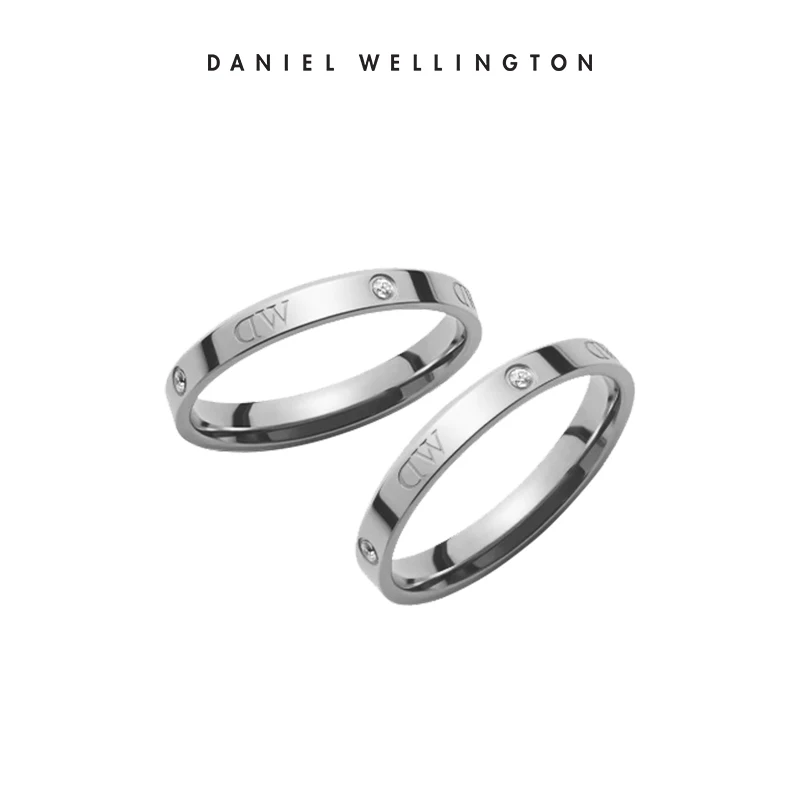 

Daniel Wellington Classic Ring Couple Set with Logo Stones 2Pcs Silver 316L Stainless Steel Crystals Jewelry Gift for Lovers
