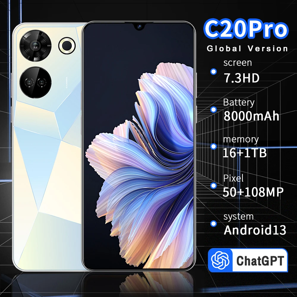 

2024 NEW C20 Pro Smartphone 7.3 inch Full Screen 4G/5G Cell Phone 16TB+1TB 8000mAh Mobile Phones 108MP Global Version Celulares