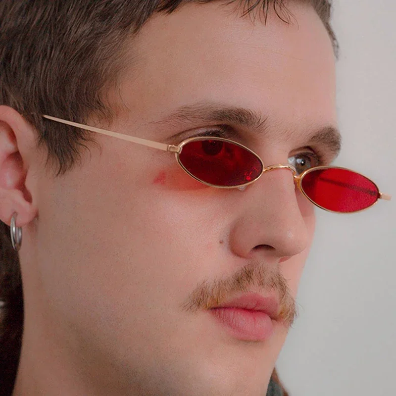 Vintage Owalne Okulary Przeciwsłoneczne Mężczyźni Okulary Przeciwsłoneczne Kobiety Retro Metalowa Ramka Czerwone Małe Okrągłe Szczupłe Okulary Kobiece Małe Okulary Imprezowe UV400 — zdjęcie 2