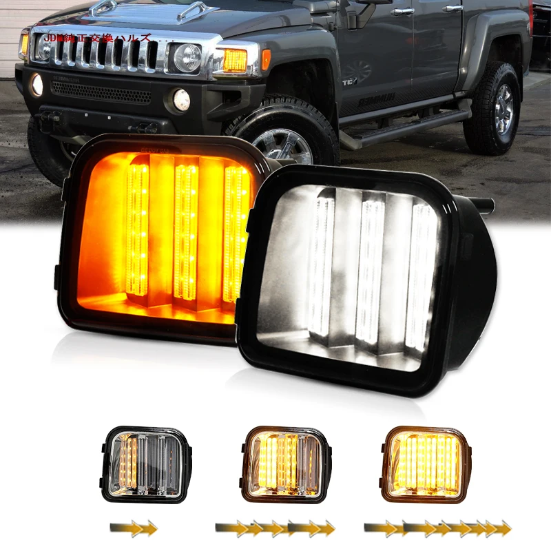 2x For Hummer H3 H3T 2006-2010 Front Bumper Corner Switchback White/Amber Sequential Led DRL Parking/Turn Signal Lights