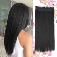 5 Clip One Piece Clip in Hair Extensions Straight Real Human Hair Natural Black Clip in Extensions 3/4 Full Head Hair Extensions