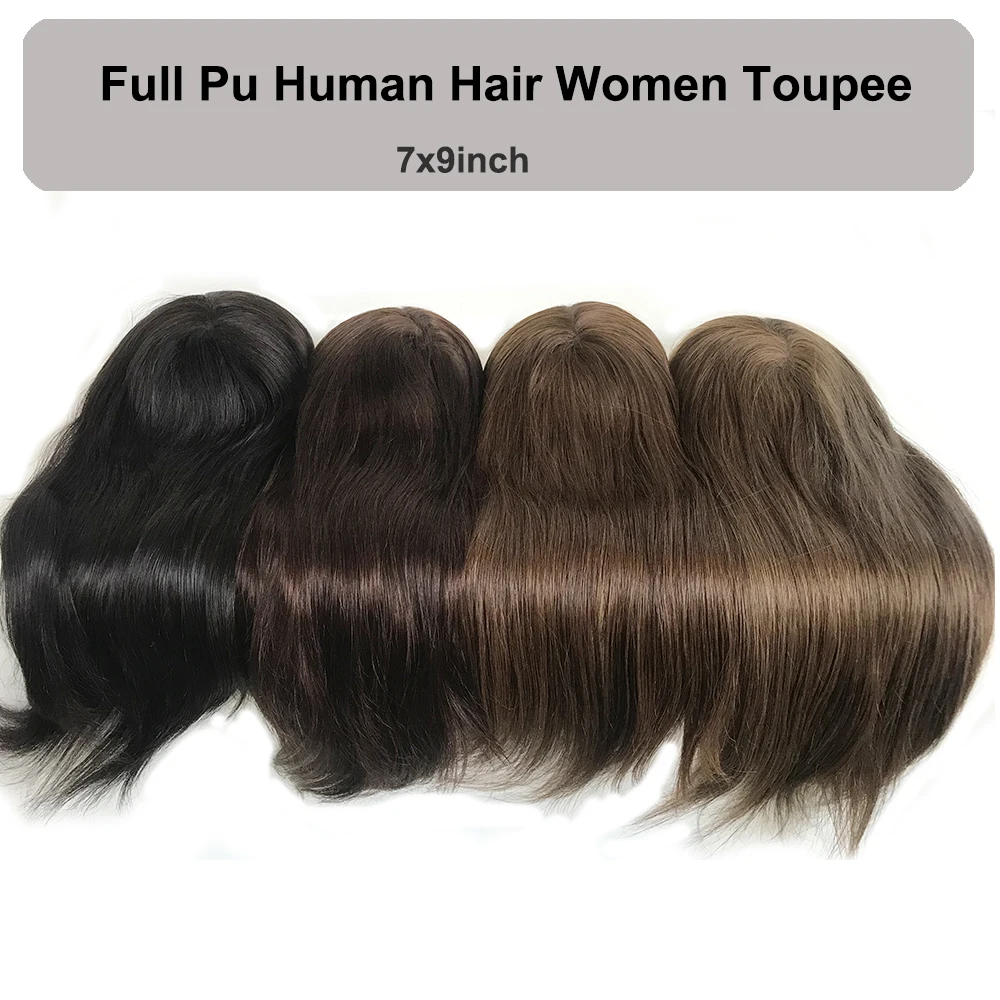 Wholesale Full PU 7x9 PU Injected Silicone Skin Natural Virgin Human Russian Hair Topper for Women in Stock