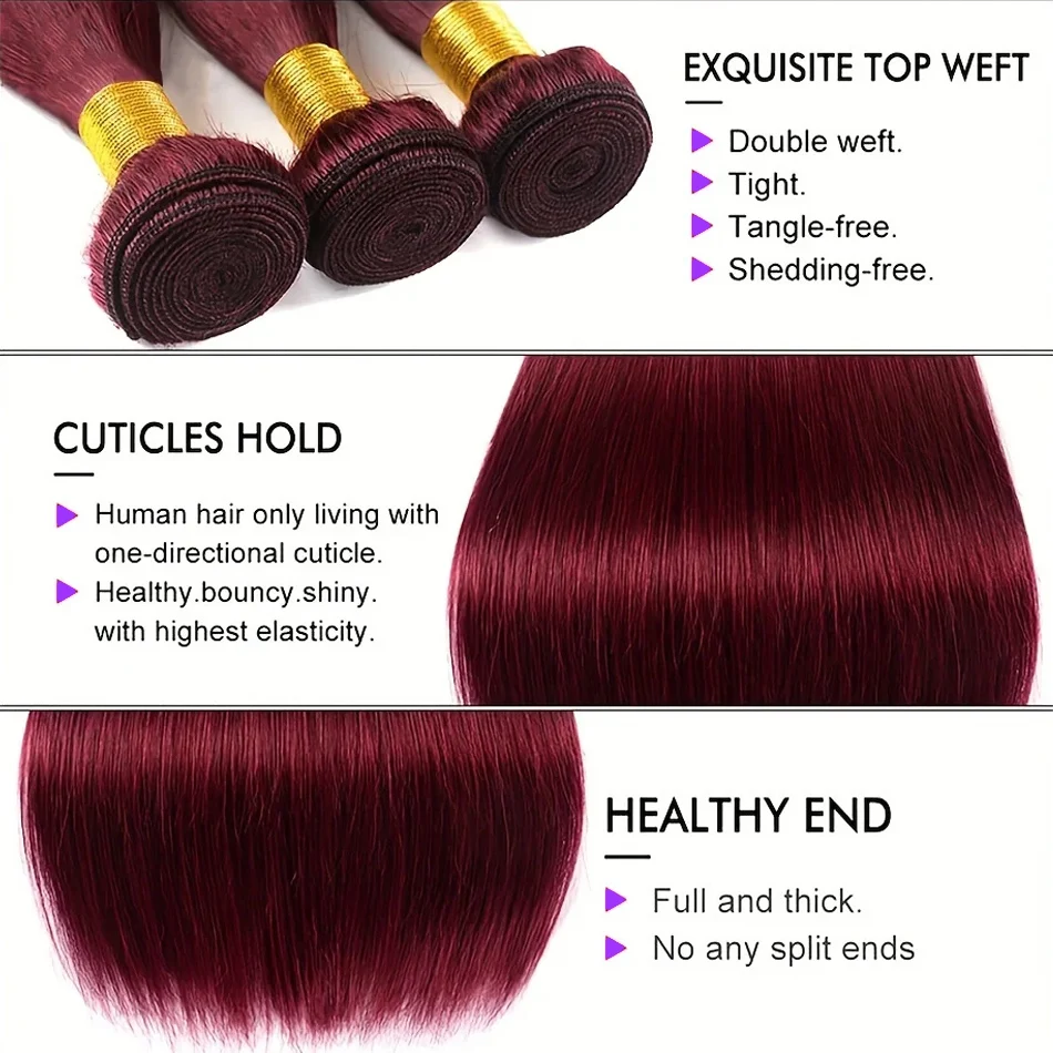 Bordeaux 99j Rechte Bundels Met Frontale Kleurrijke Steil Haar Bundels Human Hair Extensions met 13x4 Kant Frontale voor Vrouwen