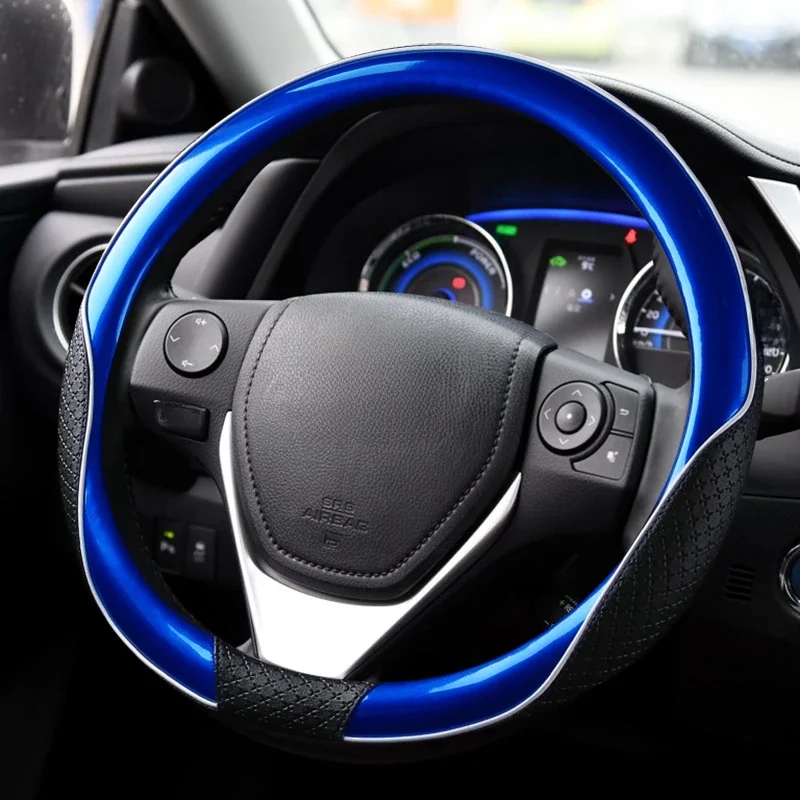 Nowa skórzana obudowa ochronna kierownicy uniwersalna 35 36 37 38 39 40cm dla BMW Audi Ford VW Golf 6 Honda Civic Toyota Mazda — zdjęcie 2
