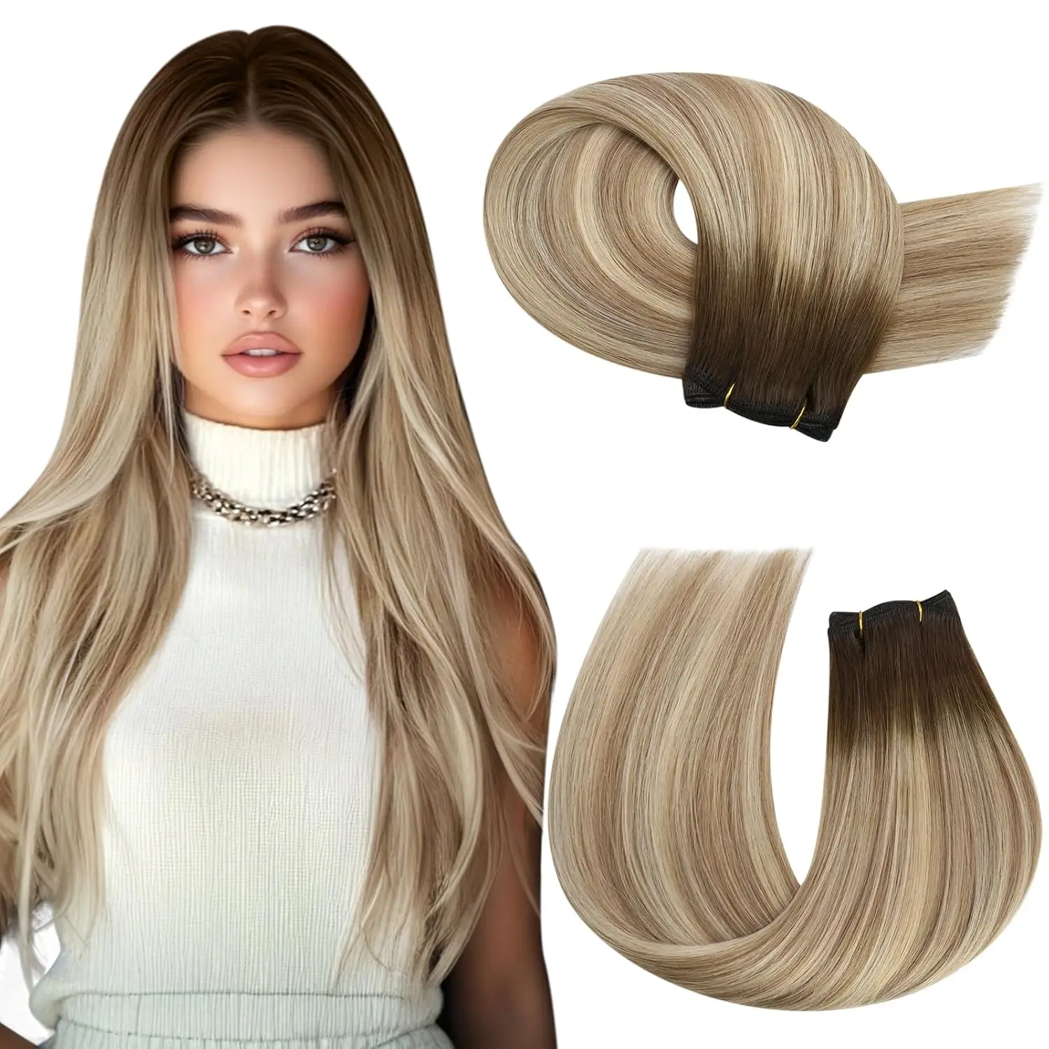Moresoo Inslag Extensions Human Hair Weave In Dubbele Wefted Bundels Machine Remy Haar Balayage Haarstukken Voor Vrouwen Straight menselijke haar uitbreidingen haarstukken met echthaar 100 human hair